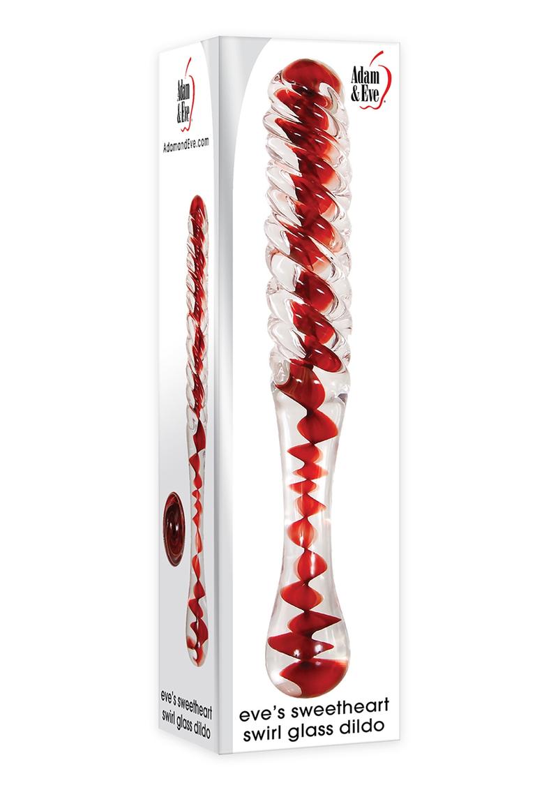 Adam and Eve - Eve's Sweetheart Swirl Glass Dildo - Clear/Red - 8.9in