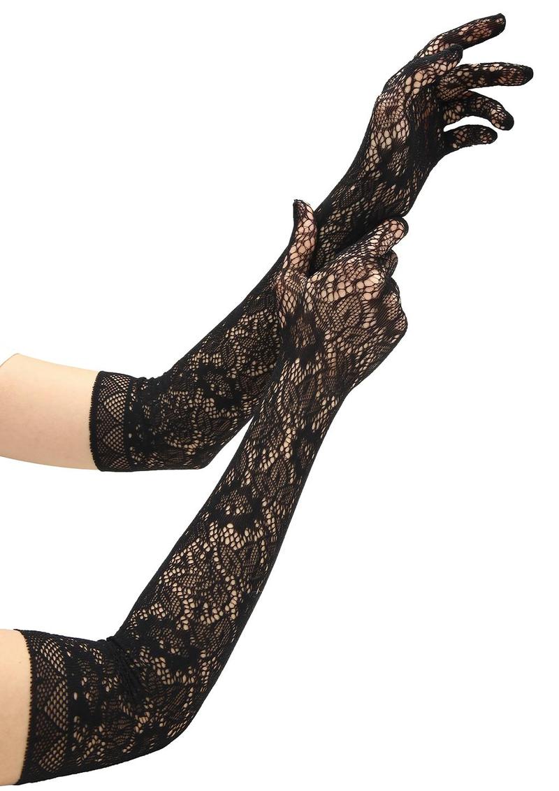 Allover Lace Opera Glove - Black
