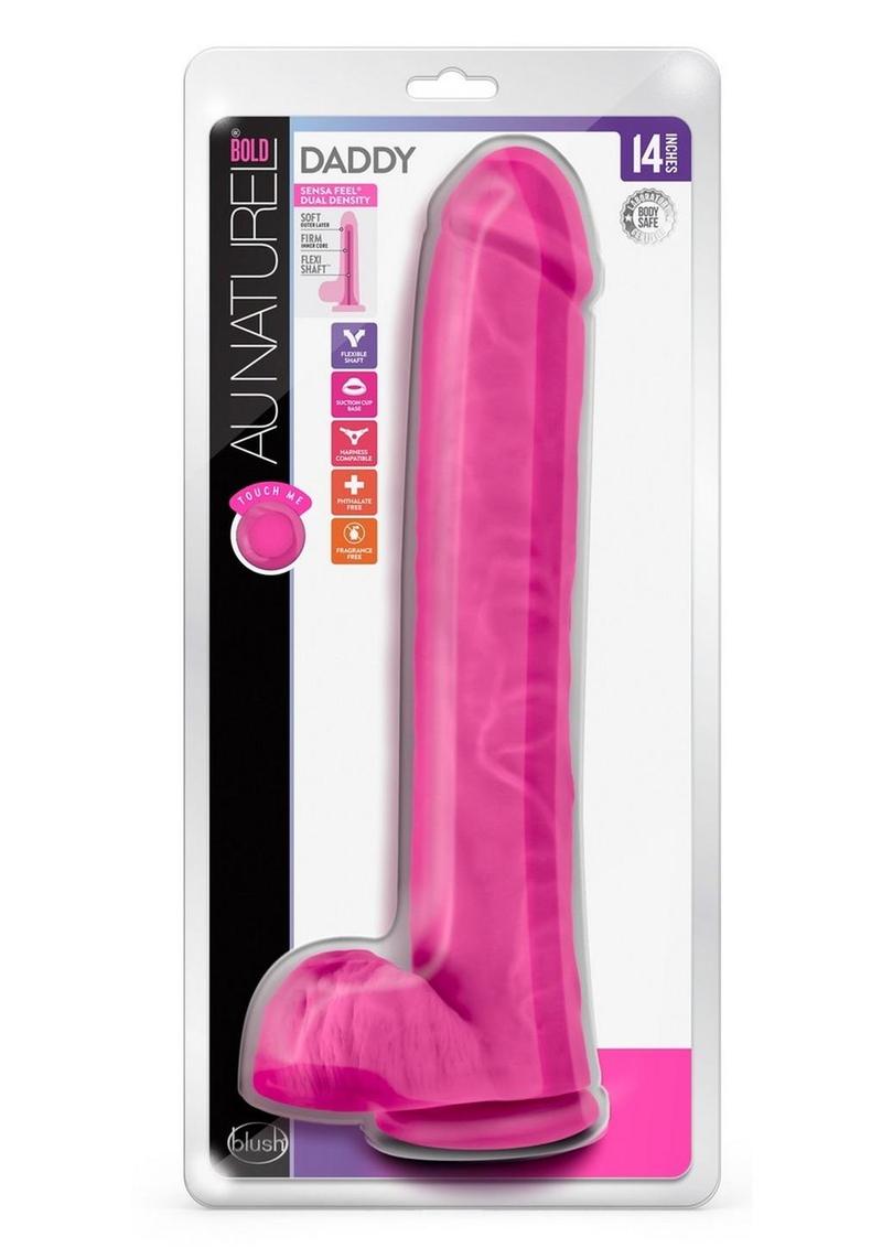 Au Naturel Bold Daddy Dildo with Suction Cup and Balls - Pink - 14in