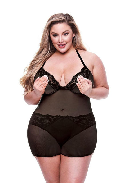 2pc Eco Chemise and Panty - Black - Queen - Set