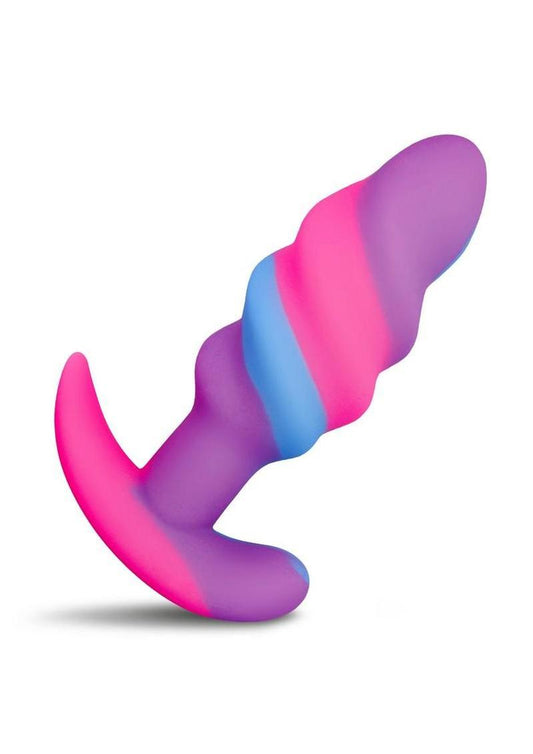 Creature Cocks Unicorn Swirl Silicone Butt Plug - Blue/Multicolor/Pink/Purple - Small