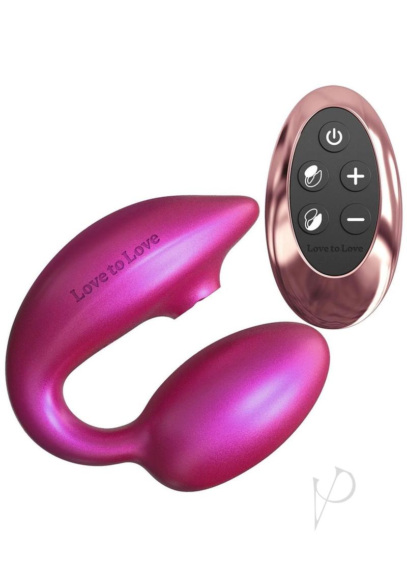 Love to Love Wonderlover Rechargeable Silicone Dual Vibrator with Remote - Iridescent - Berry