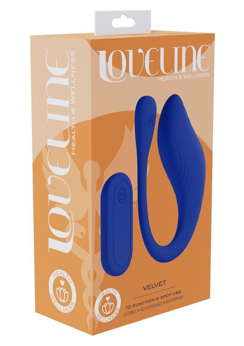 Loveline Velvet G-Spot 10 Function Rechargeable Silicone Vibrator with Remote Control - Blue