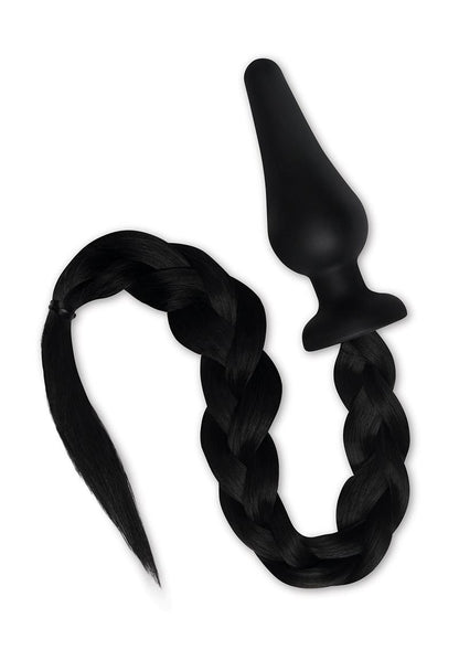 4.5 Silicone Plug W/ Black Pony Tail - Black