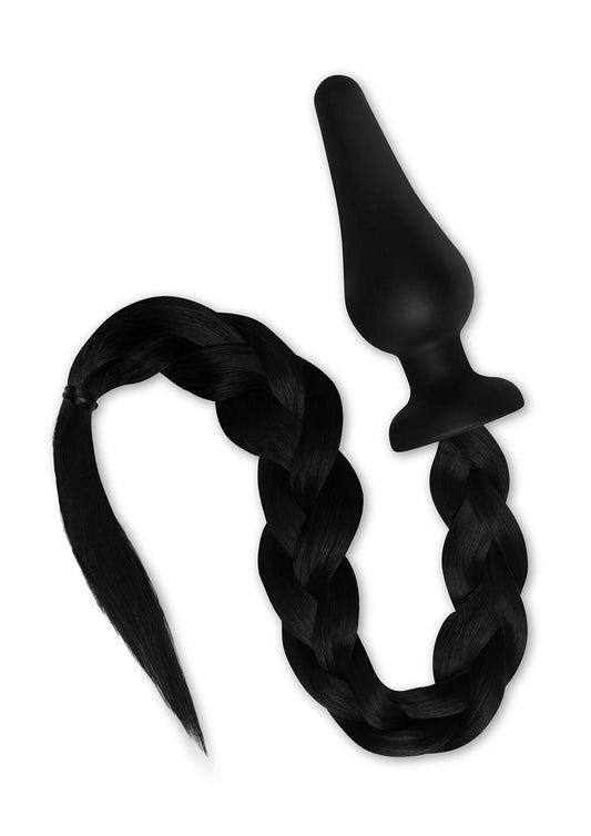 4.5 Silicone Plug W/ Black Pony Tail - Black