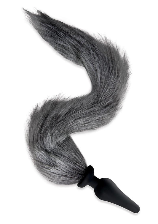 4.5 Silicone Plug W/Gry Indigo Fox Tail - Grey