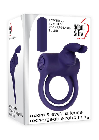 Adam and Eve 's Silicone Rechargeable Rabbit Ring - Purple