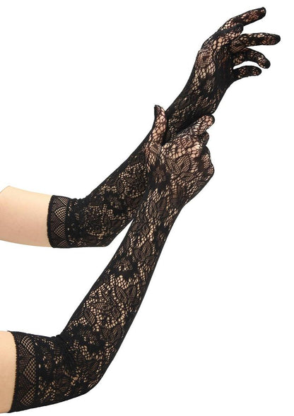 Allover Lace Opera Glove - Black