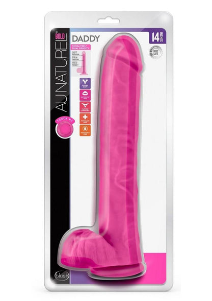 Au Naturel Bold Daddy Dildo with Suction Cup and Balls - Pink - 14in