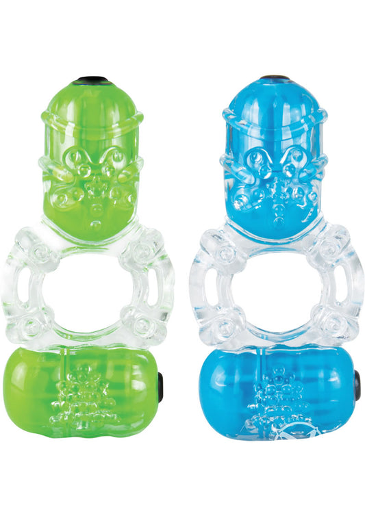 Color Pop Big O 2 Silicone Double Vibrating Cock Ring Waterproof - Assorted Colors
