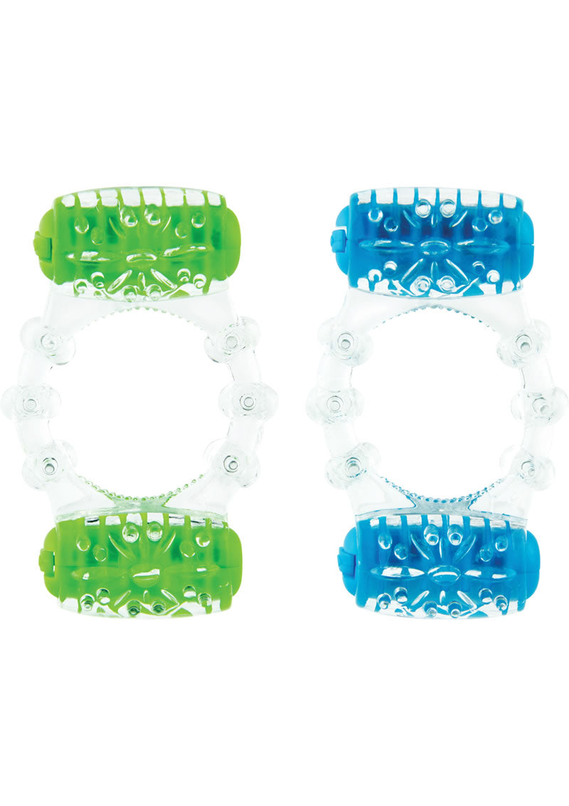 Color Pop Quickie Two-O Silicone Dual Vibrating Cock Ring - Assorted Colors - 12 Each Per Case