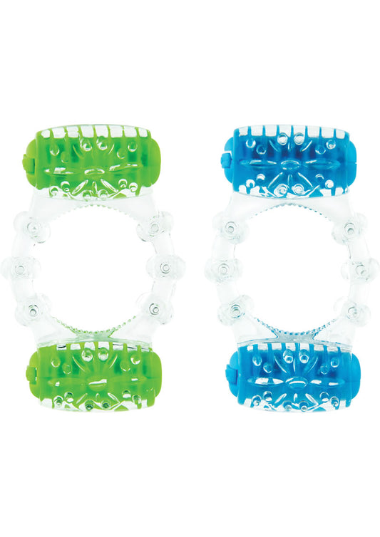 Color Pop Quickie Two-O Silicone Dual Vibrating Cock Ring - Assorted Colors - 12 Each Per Case