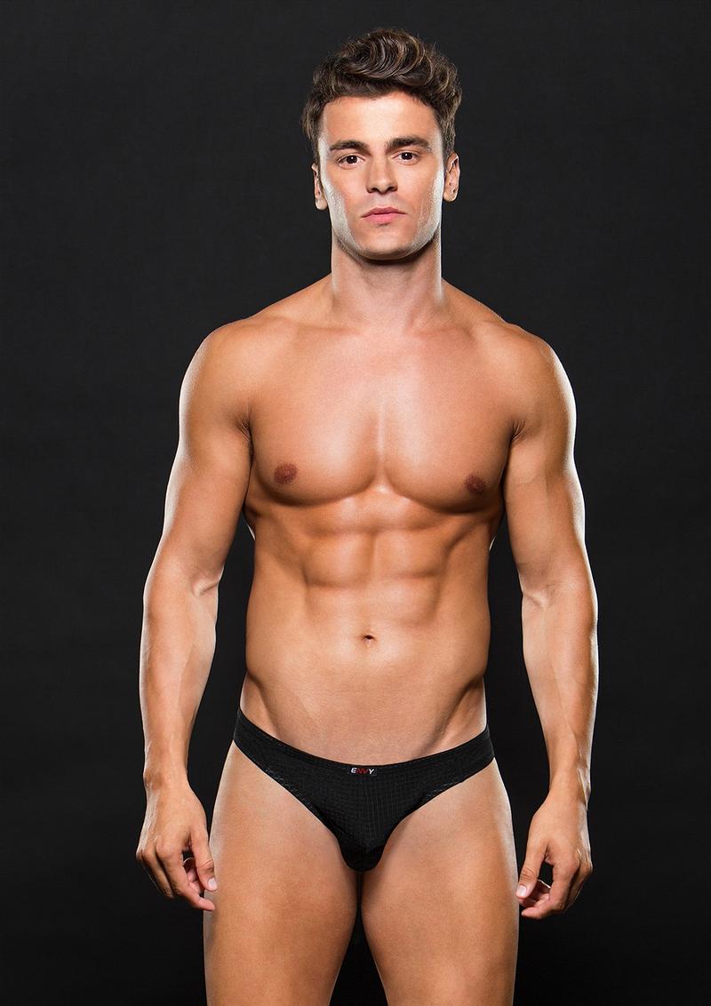 Microfiber Black Waffle Thong - Black - Large/Medium