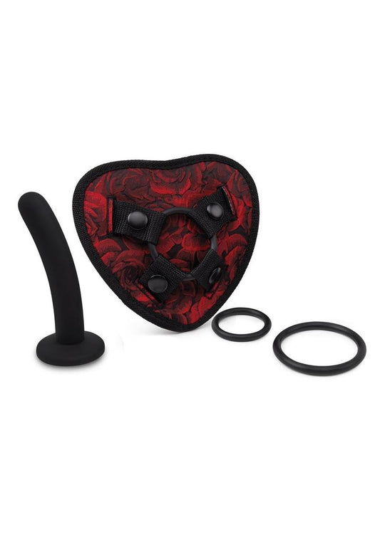 Rosegasm Strap-On Harness W/ Dildo - Black/Red/Rose