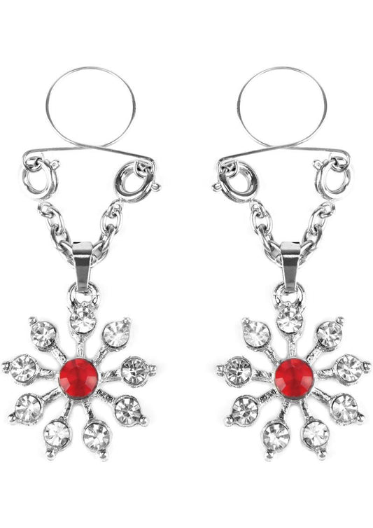 Ruby and Diamond Star Nipple Jewelry - Diamond/Red/Silver