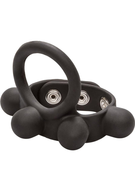 Silicone Large Weighted C-Ring Ball Stretcher Cock Ring - Black - Large